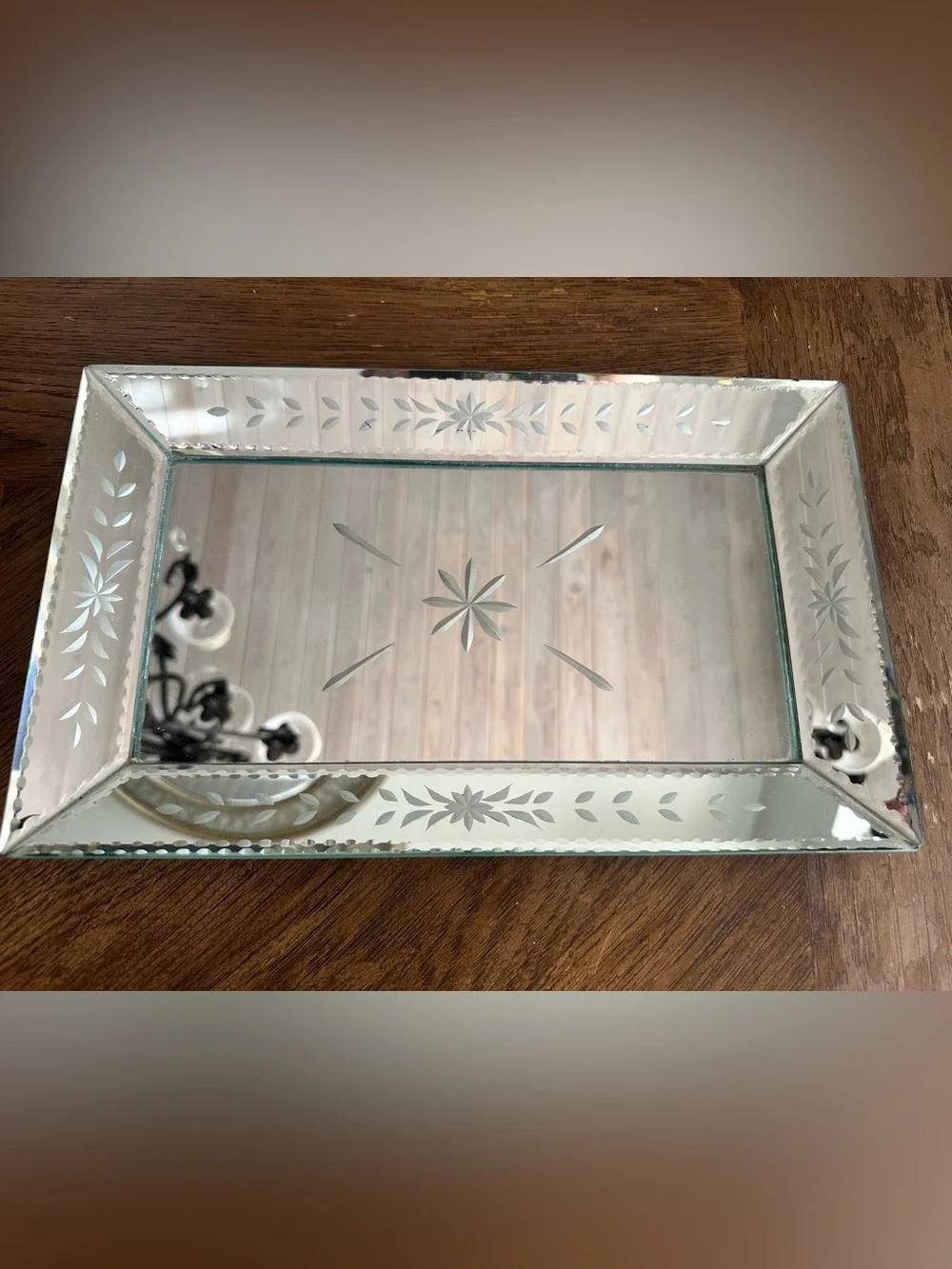 Vintage Venetian-Style etched glass mirror.